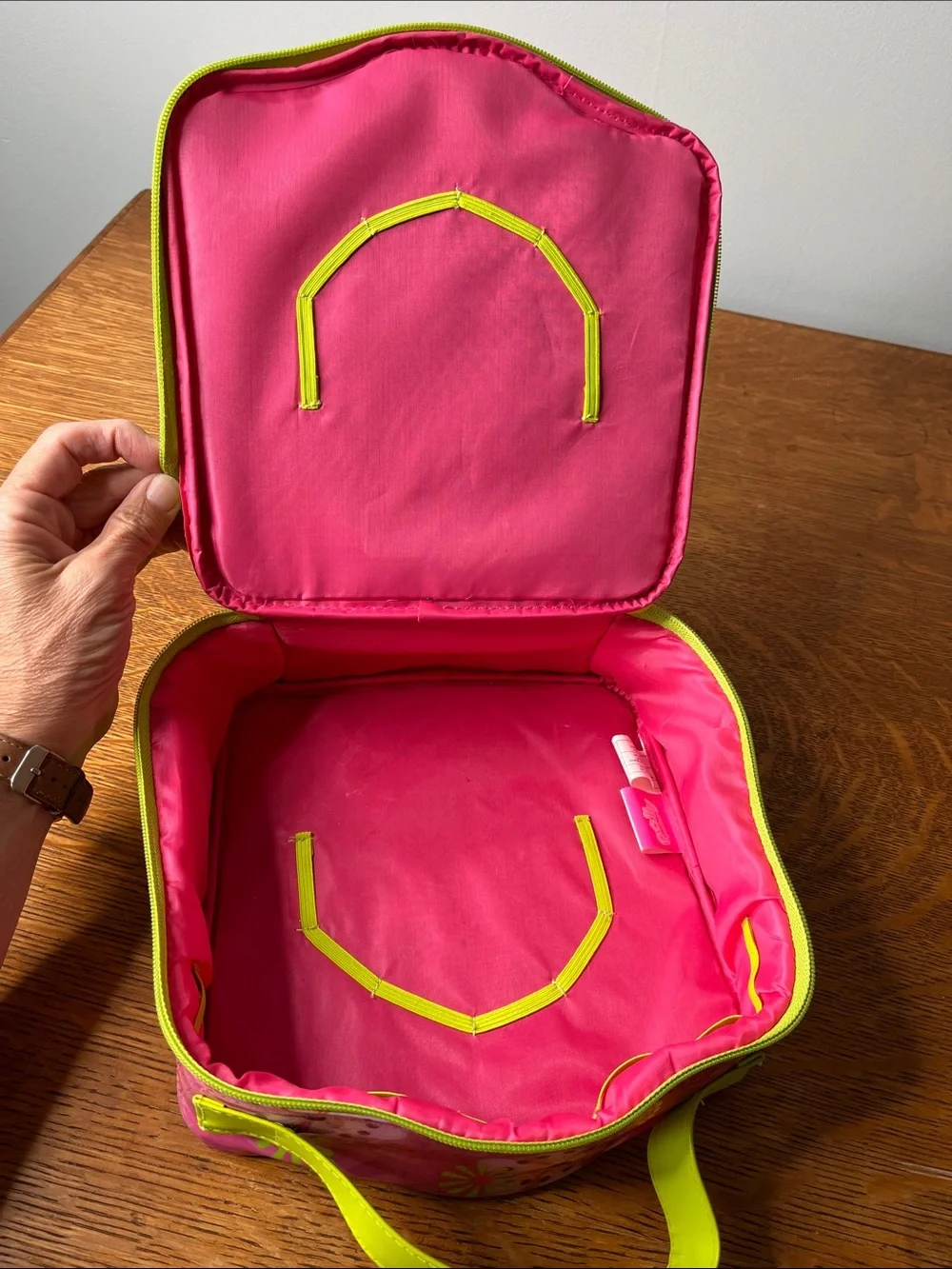 Vintage 2007 Polly Pocket Doll Carrying Case Storage Bag Pink Lime Green Floral